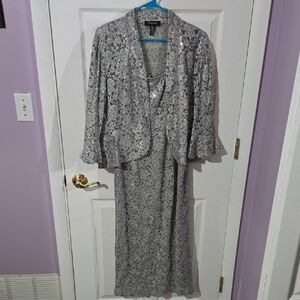 R&M Richards Silver Lace Dress with Sequins